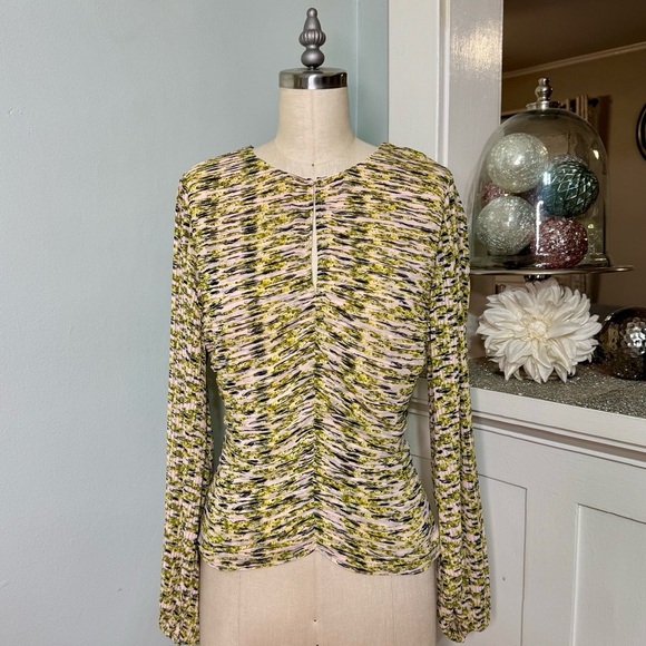 White House Black Market Long Sleeve Pleated Blouse Pink Yellow Floral 8 NWT - Picture 4 of 16